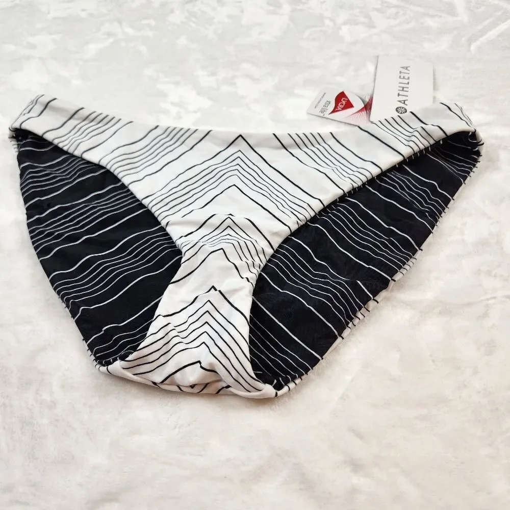 NWT Athleta Chevron Reversible Bikini Bottom Black White Sz L